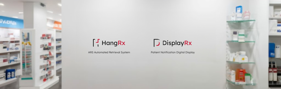 Pharmacy wall with HangRx and DisplayRx logos part of Suncrest's pharmacy will call solutions